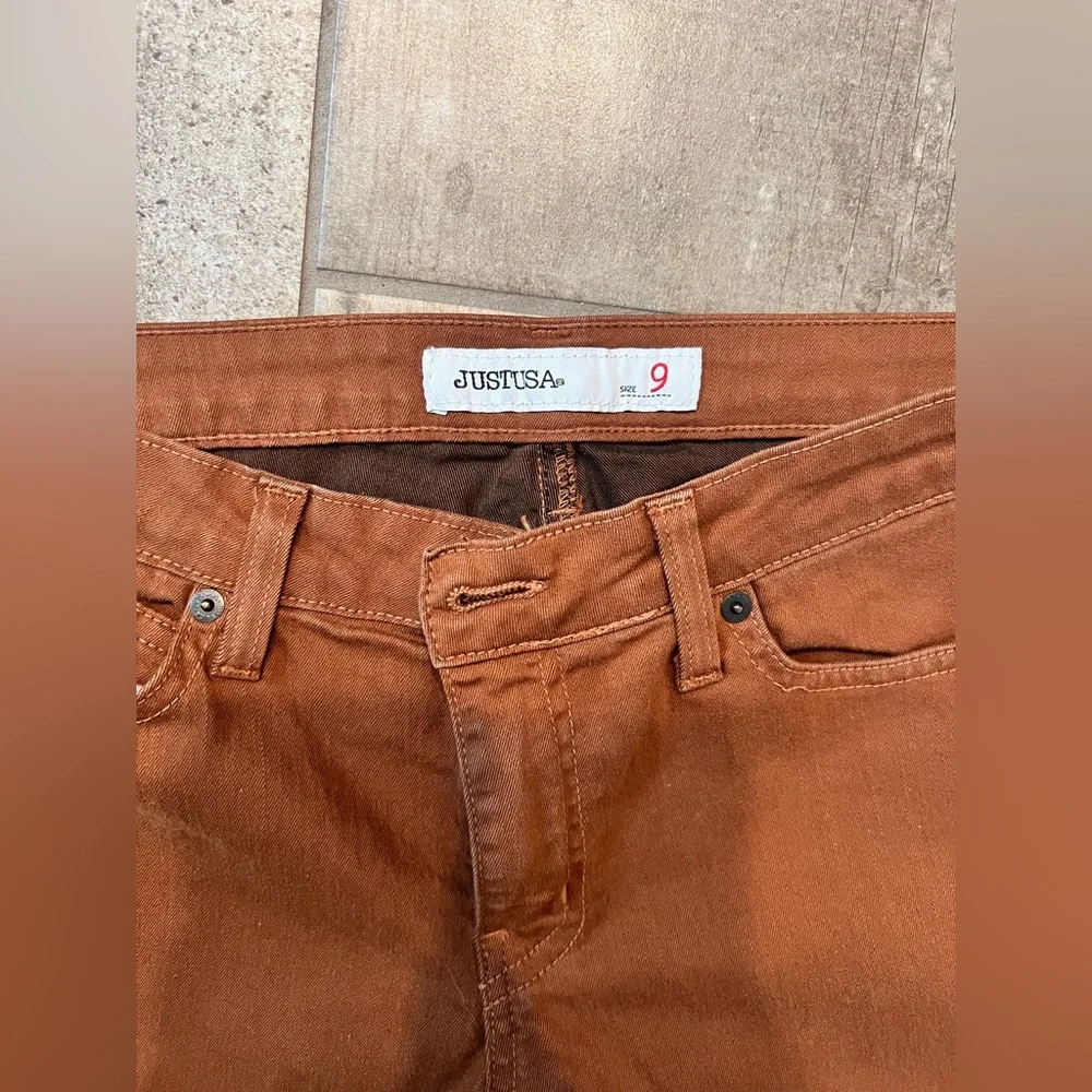 Just USA Mid Rise Burnt Orange Denim Jeans Stretch Skinny-Size 9 - Picture 4 of 4